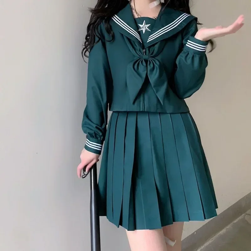 Nuovo abito uniforme scolastica giapponese marinaio JK Basic Cartoon Girl Navy marinaio uniforme set verde costume blu scuro costume da donna ragazza