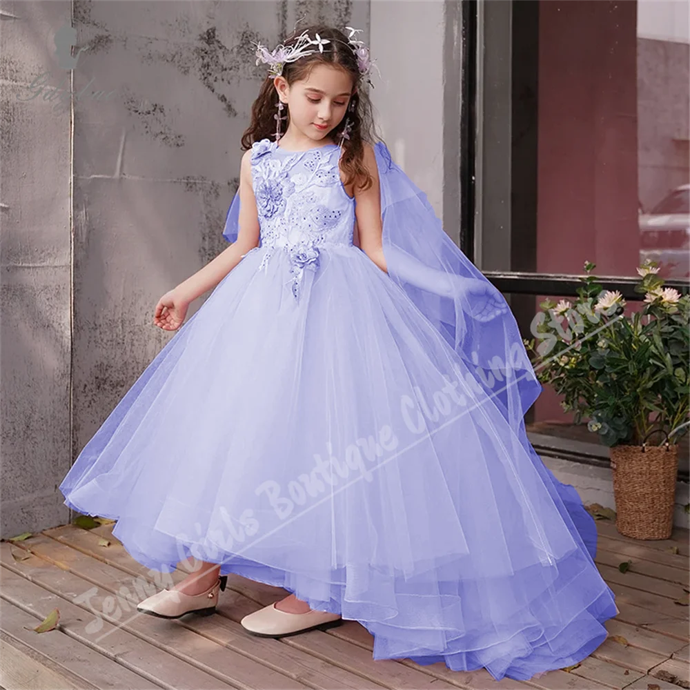 

Lavender Elegant Flower Girl Dress Wedding Fluffy Asymmetrical Length Girls Party Evening Dress Event Photography