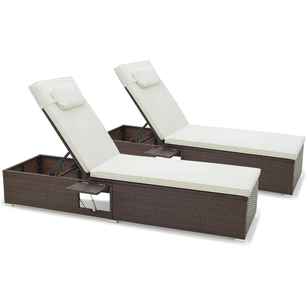 

Patio Chaise Lounge Set of 2, Outdoor Rattan Lounge Chair with 6-Level Backrest, Comfy Seat Cushion & Headrest, Sturdy Metal Fr