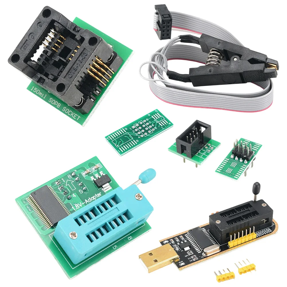 1pc CH341A Programmer 1.8V Adapter Programmer Kit Adapter Socket For SOIC8 Clip & SOP8 To DIP8 Adapter For Programming Backup