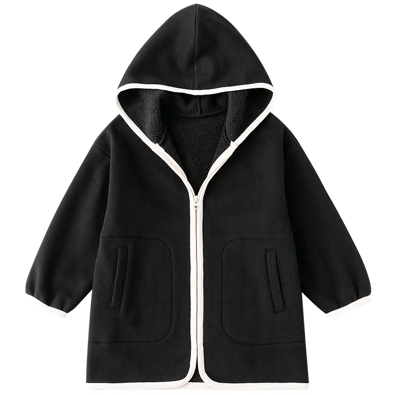 Black Unisex Hooded Sweatshirt Parent-child Zip Up Hoodie Casual Long Sleeve Jacket Lightweight Sweatshirt with Pockets