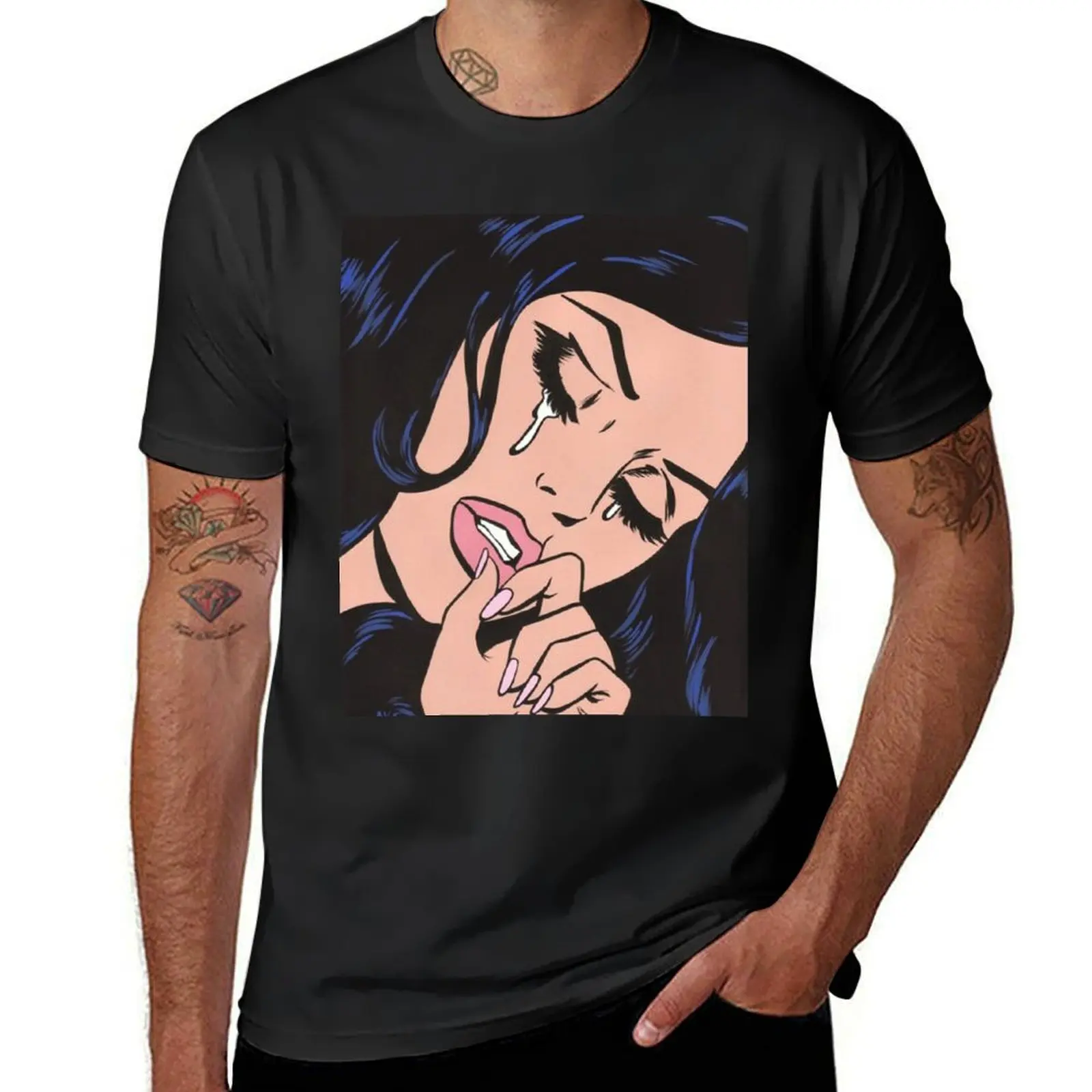 Poster Black Hair Crying - Comic Girl 2024 T-Shirt anime figures aesthetic clothes oversized t shirts for men