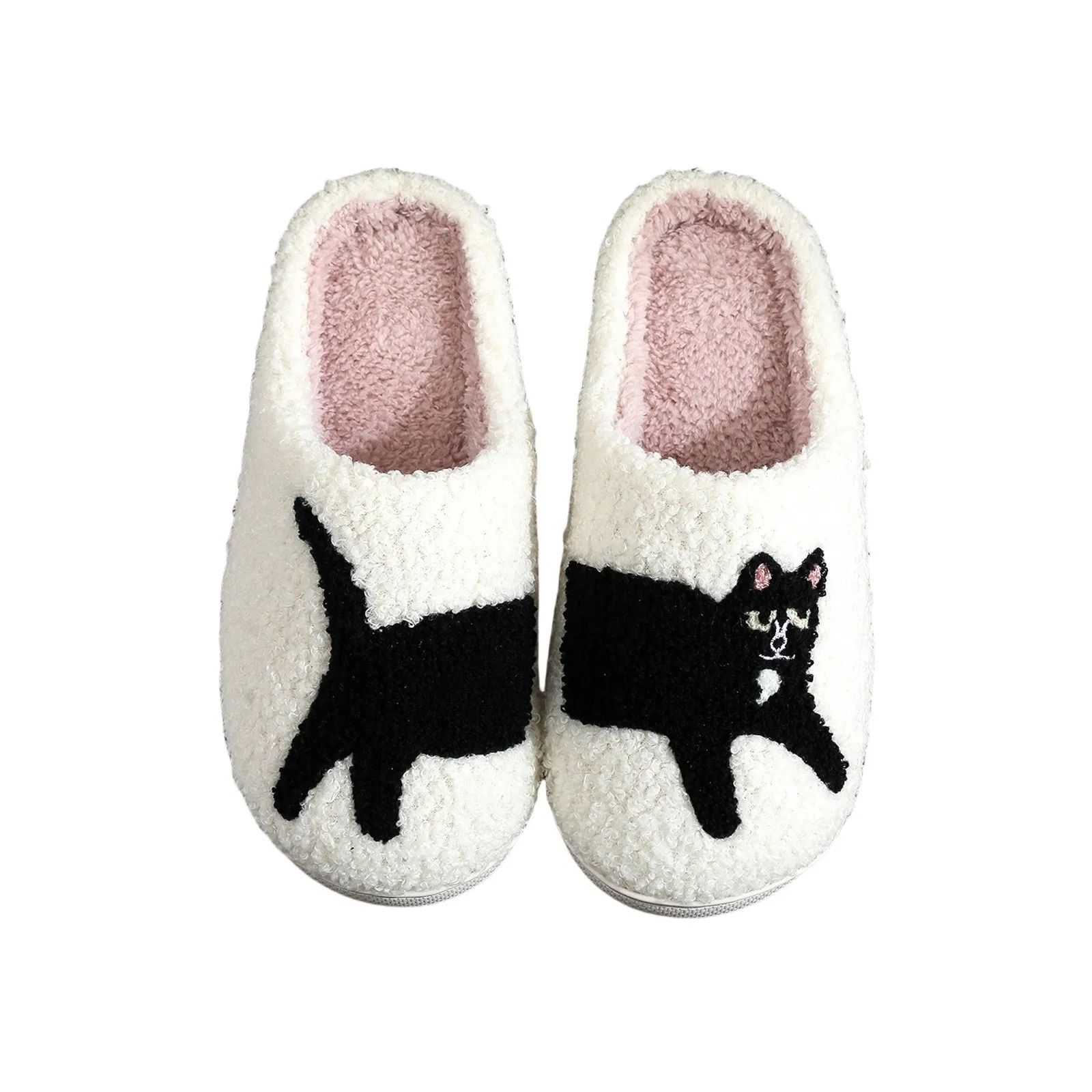 Cat Print Plush Slippers Men Women Halloween Theme Pattern Slides Couple Warm Soft Velvet Slides Indoor Bedroom Comfort Babouche