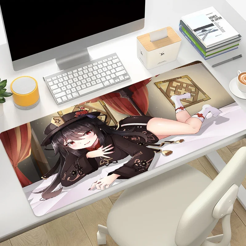 Deskpad Hu Tao Mouse Pad Gaming Mats Genshin Pc Gamer Accessories Xxl Mousepad Anime Desk Mat Computer and Office Playmat Kawaii