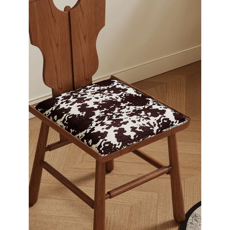 French Mid-Century Solid Wood Dining Chair Artistic Multi-Use Seat for Home Study Desk and Lounge