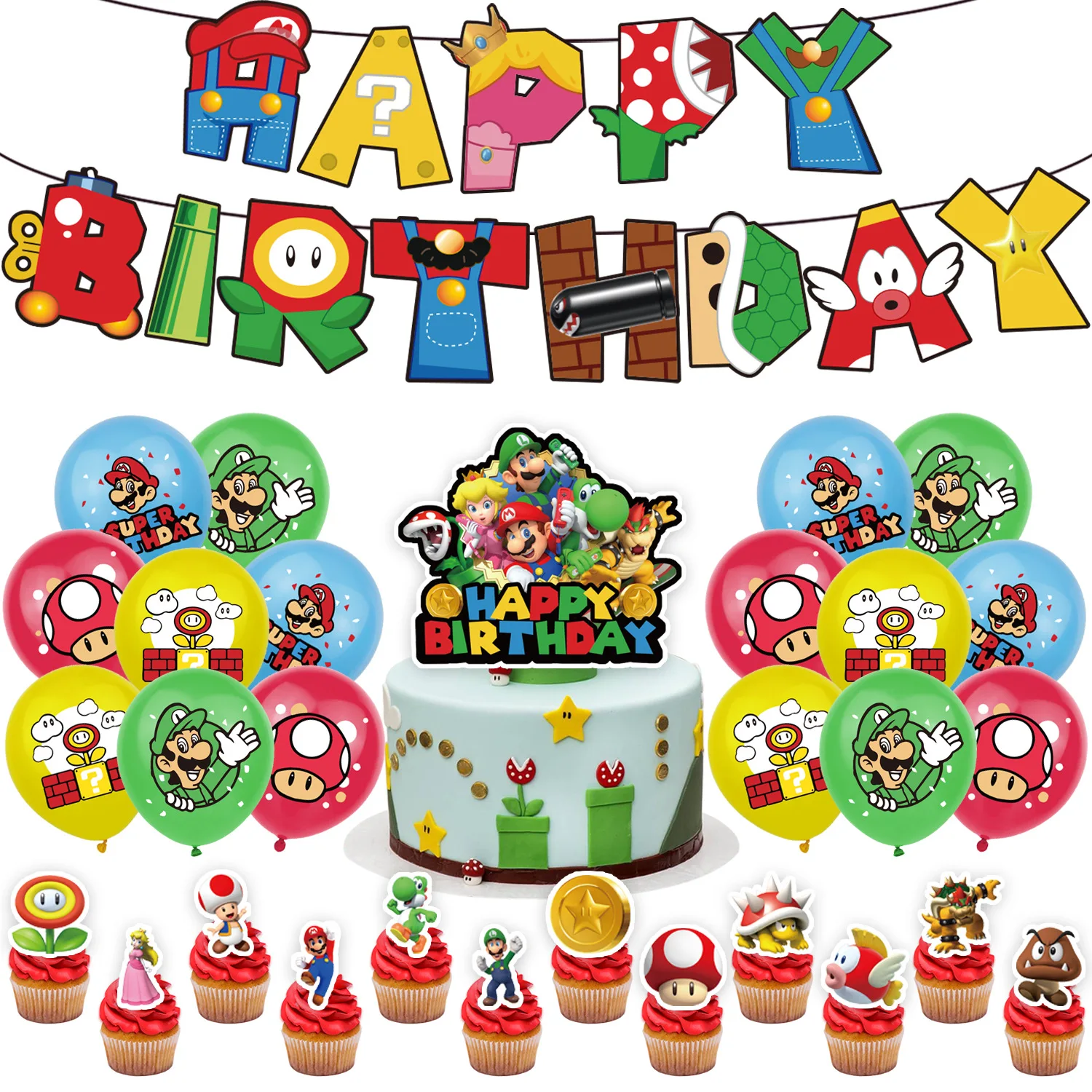 

New Super Mario 3 Theme Birthday Party Cake Kawaii Set Supplies Decoration Anime Figures Cartoon Balloon Kids Birthday Xmas Gift