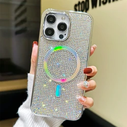 Luxury Plating Magnetic Diamond Glitter Bling Case for iPhone 17 16 14 11 12 13 15 Pro Max Rhinestones For Magsafe Charge Cover