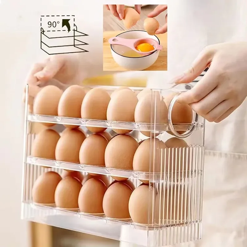 Space-Saver Egg Box with Auto-Flip Design - Freshness-Assured Refrigerator Door Egg Holder, Kitchen Organizer