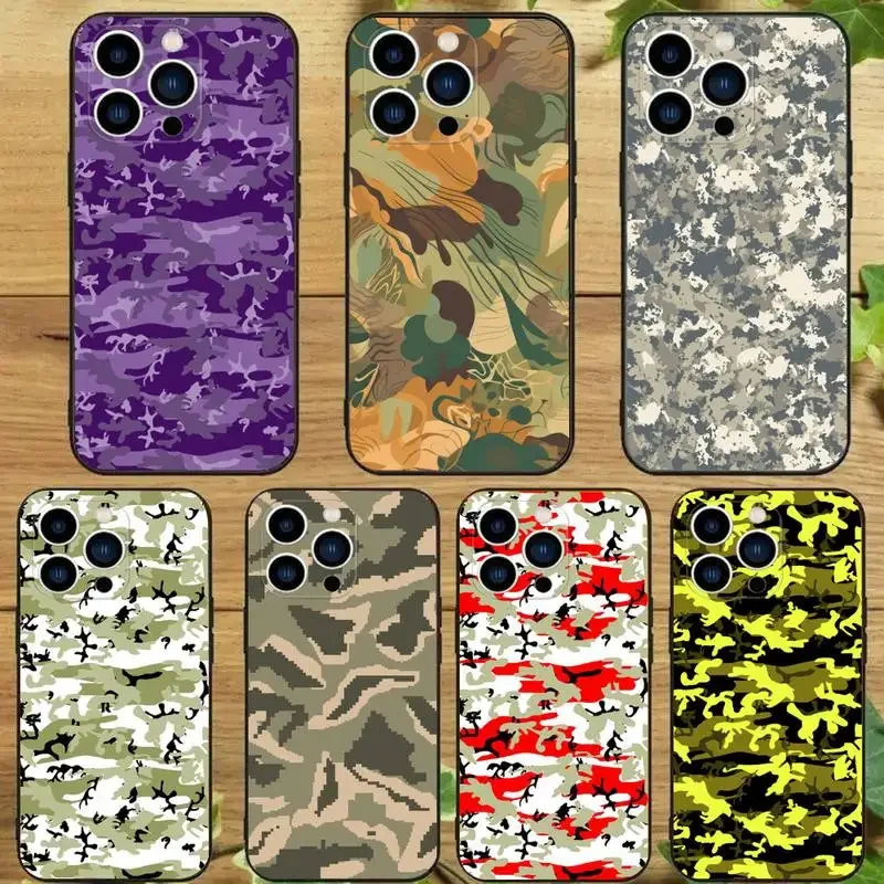 Camouflage Seamless Phone Case Phone Case For iPhone 14 13 12 11 Pro Max Xs Xr X 7 8 Plus 12 13 Mini Silicone Black Cover