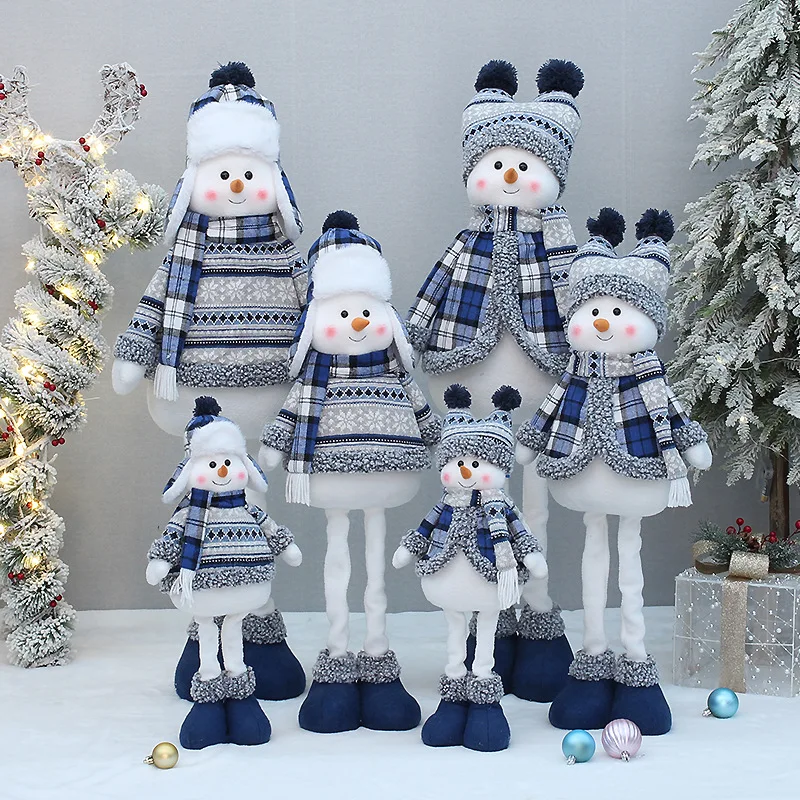 

2033 Big Christmas Dolls Decoration 50/75/102cm Blue Series Retractable Plush Santa Snowman Doll Ornaments Home Decoration