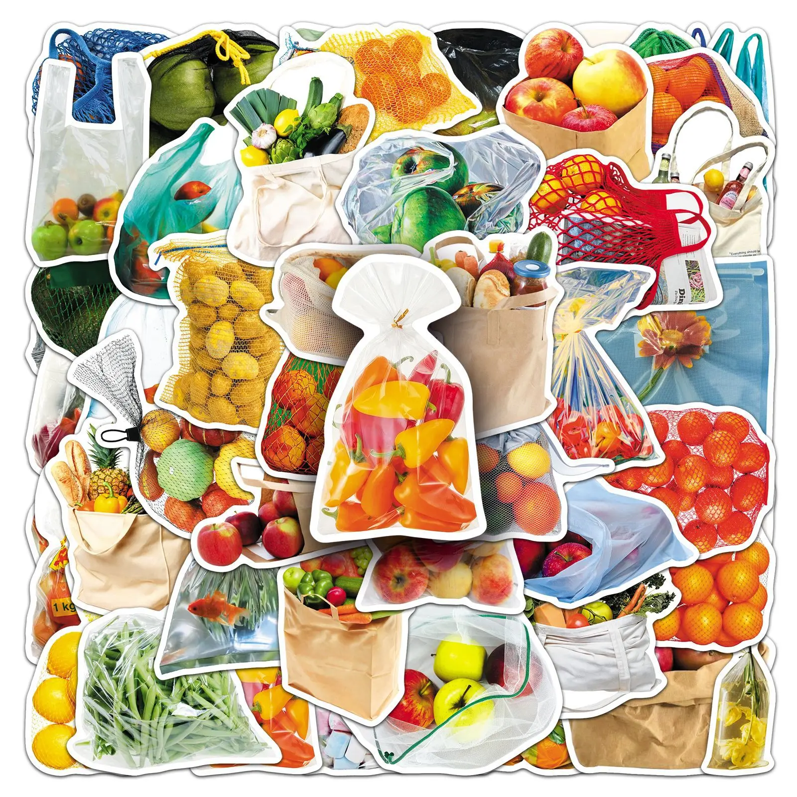 

50PCS Bagged Food Realistic Vegetables Fruits Exquisite Stickers Decorate Fridge Cabinet Storage Box Helmet Cup Waterproof Decal
