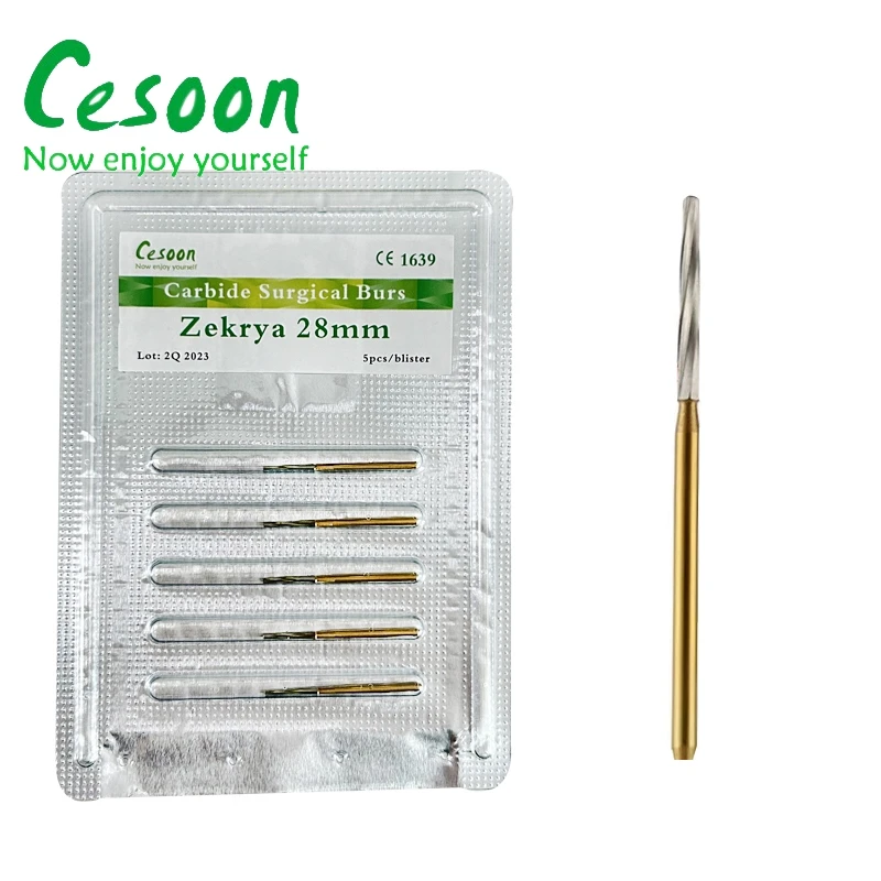 5Pcs/Blister Dental Carbide Surgical Burs Zekrya Endodontic Drill Bits 25mm 28mm For High Speed Handpiece Dentistry Lab Material