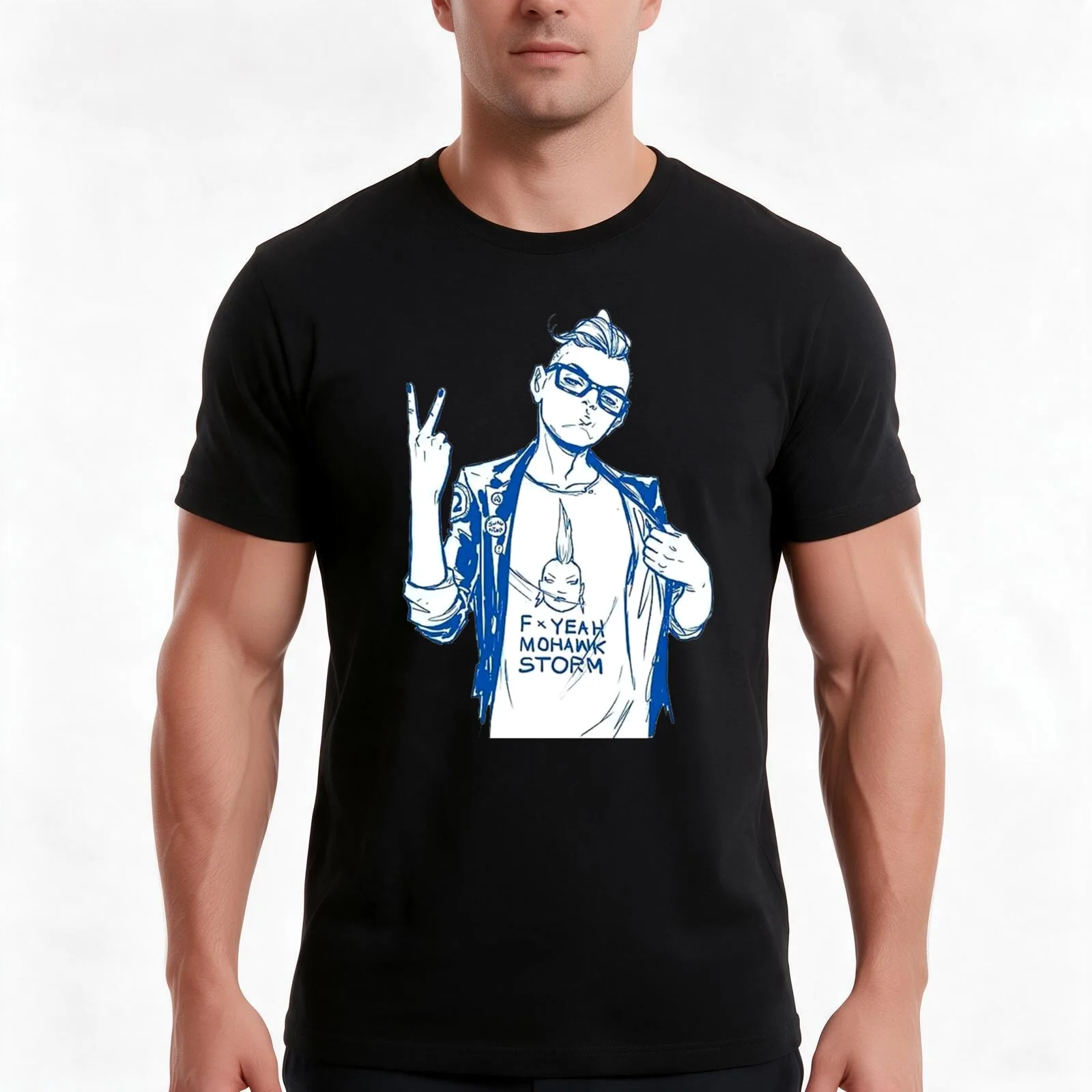 Quantin Quira -F Yeah Mohawk Storm T-Shirt, Summer Casual Cotton Tee, Oversized Streetwear Tops, Vintage Graphic Print