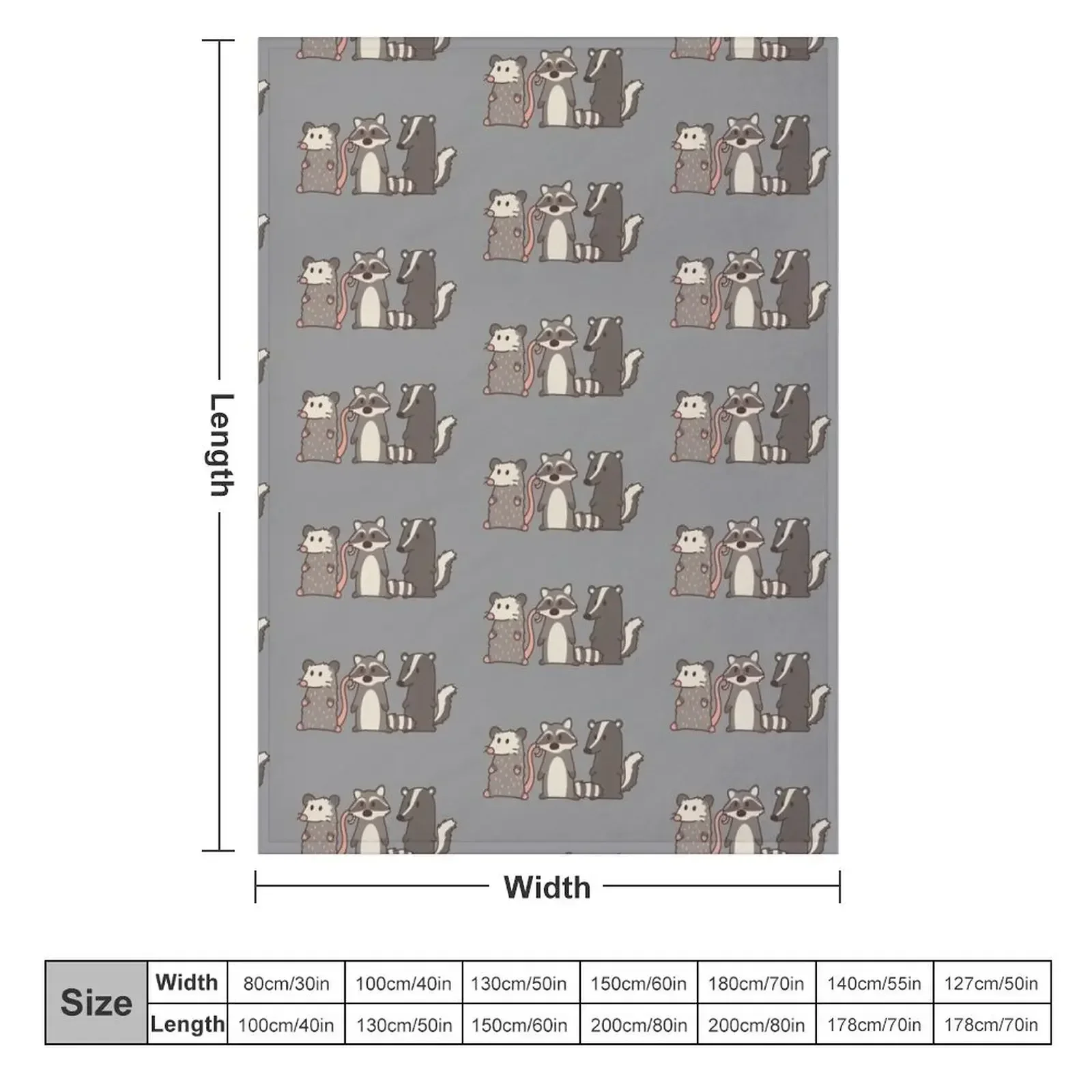 raccoon, opossum & skunk woodland friends Throw Blanket Thins Travel Blankets