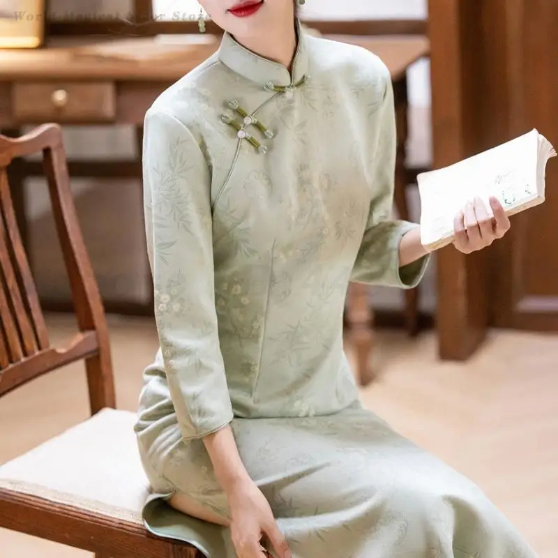 Plus size 3xl vintage cheongsam tradicional gola mandarim qipao novo estilo chinês vestido suave impresso flor vestidos vestido