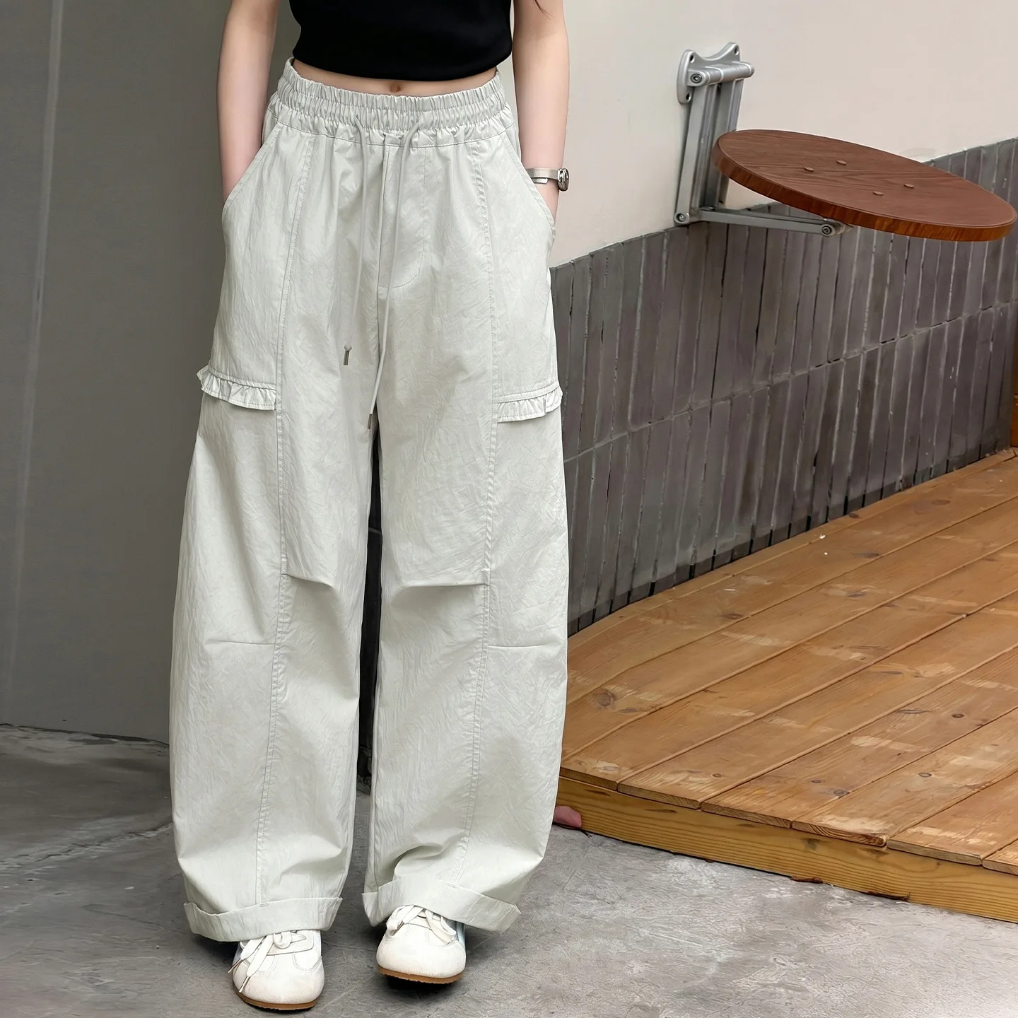 Girls summer pants new teens children cool wide leg pants with rolled edge curved knife pants quick drying mosquito proof pants