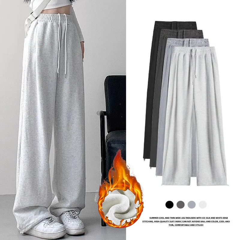 

Winter Girls Korean Fleece High Waist Thermal Pants Women Fashion Straight Leg Plush Trousers Lady Baggy Snow Warm Pants