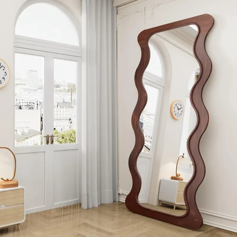 for French Retro Full Length Mirror Household Special Shaped Fitting Mirror Bedroom Living Room Floor to Ceiling Dressing