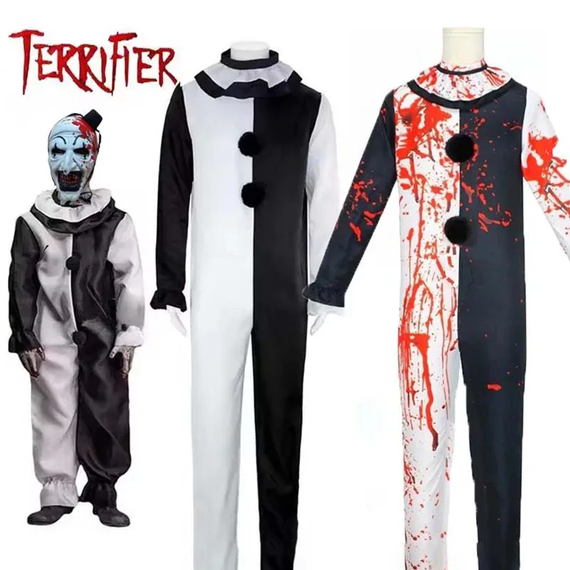 2025 aaa مهرج الوحش قناع الإرهاب دور اللعب الدموي الشيطان الشر القبيح قبعة اللاتكس أغطية الرأس + كوس زي مجموعة هالوين كرنفال حفلة