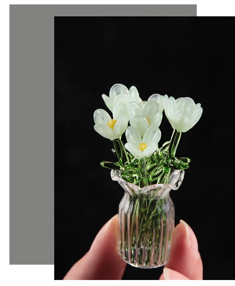 Handgefertigte Glas-Blumen, Glas-Simulationsstrauß, Frisches Blumenarrangement, Desktop-Dekoration mit Ewigen Blumen – Detail 4