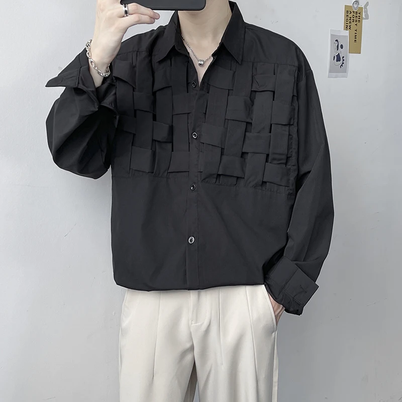 

British Style Ice Silk Long Sleeve Men's Shirt Hairdresser Drapey Feel Fashionable Casual Loose Fit Summer Thin Cotton