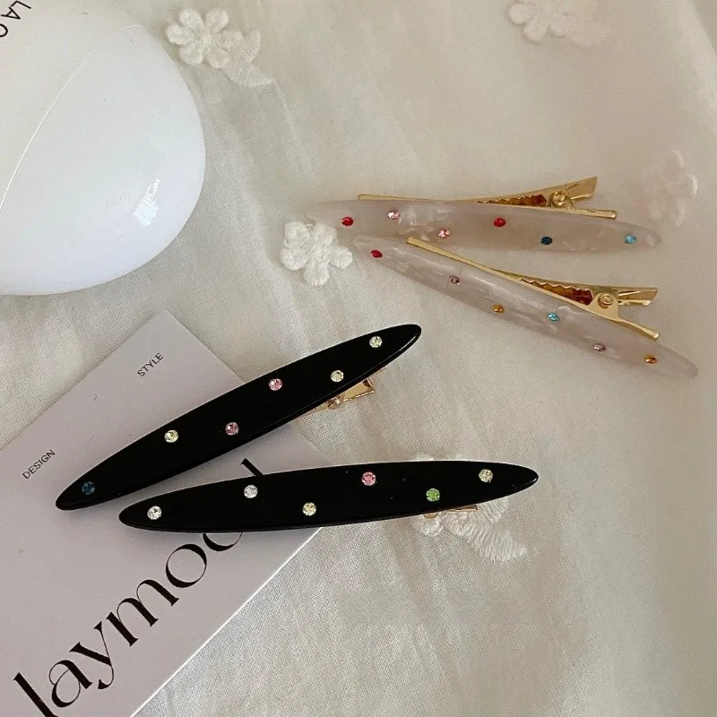 Korean niche design sense color point drill acetic acid hairpin women's side bangs clip duck bill clip hairpin clip headdress