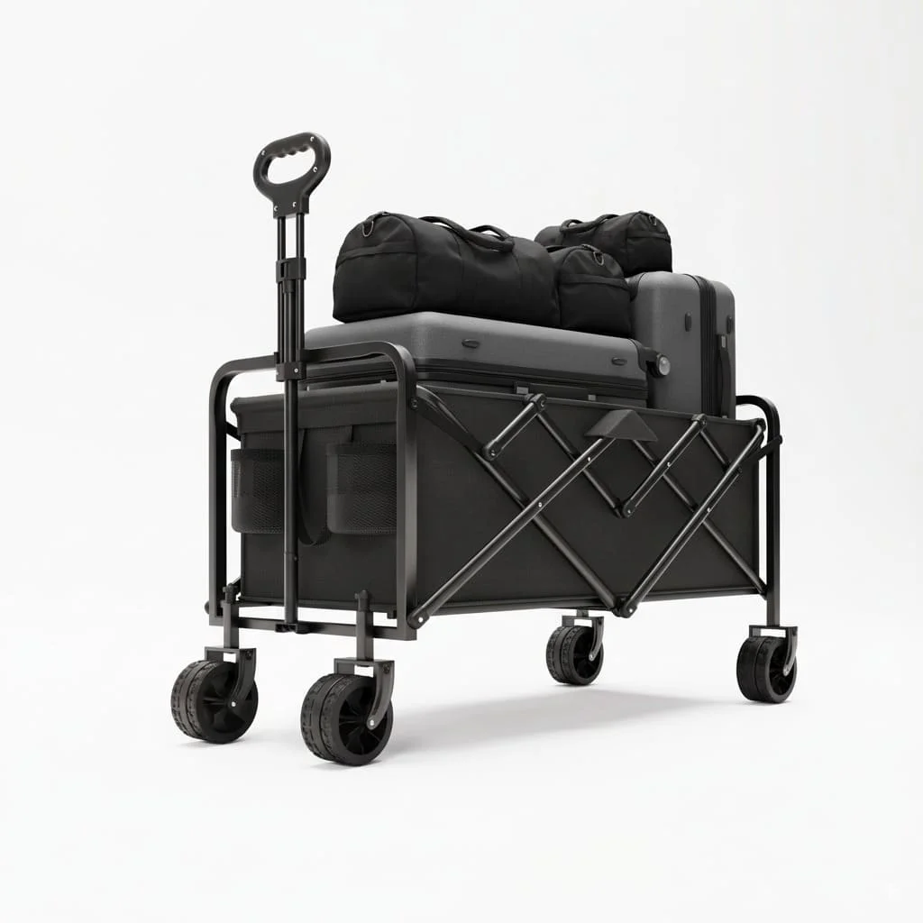 Foldable Heavy-Duty Hand Cart Carbon Frame Quiet All-Terrain Wheels Portable for Camping Beach Garden Multifunctional Utility Wagon for Groceries Outdoor Use
