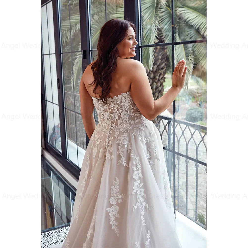 ANGEL Personalizzato Plus Size Senza Spalline Abito da Sposa di Lusso A-Line Abiti da Sposa Lunghi Appliques Cerniera Senza Maniche Vestido de Novia