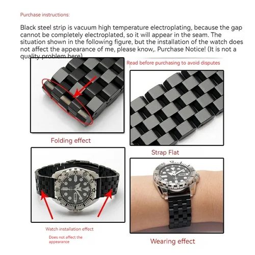 Imagen 2 del producto Correa de Metal de acero inoxidable negro para Huawei Watch GT 4 3 Pro 2 46MM correas de reloj para hombre 20mm 22mm de ancho para Seiko Casio