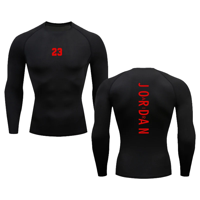 Simple Letter Creative Graphic Men Running Compression Gym Long Sleeve tight-fitting Sport T-shirt Fitness Jogging Tracksuit