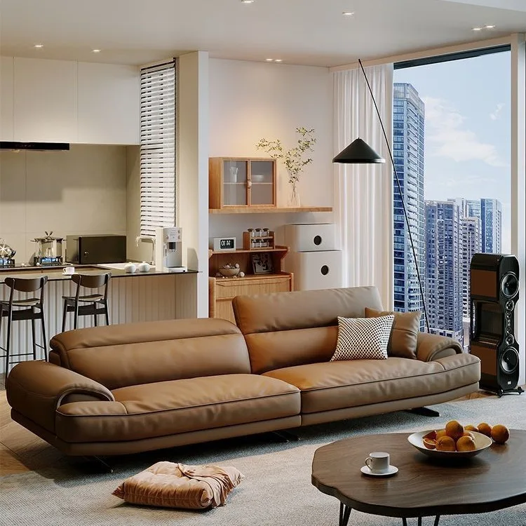 Italian Minimalist Modern Chesterfield Leather Extendable Modular Sofa Nordic Light Luxury Queen Straight Row Living Room Hotel
