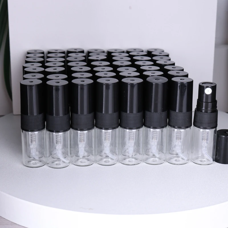 50 stks/partij 2 ml transparant glas parfum sub-flesje monster proefpakket essentiële olie parfum container draagbaar