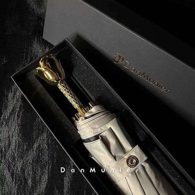 

Woman Folding Umbrella Sun Umbrellas UV Protection Wind Resistant Umbrella Rose Metal Handle High Quality with Nice Gift Box