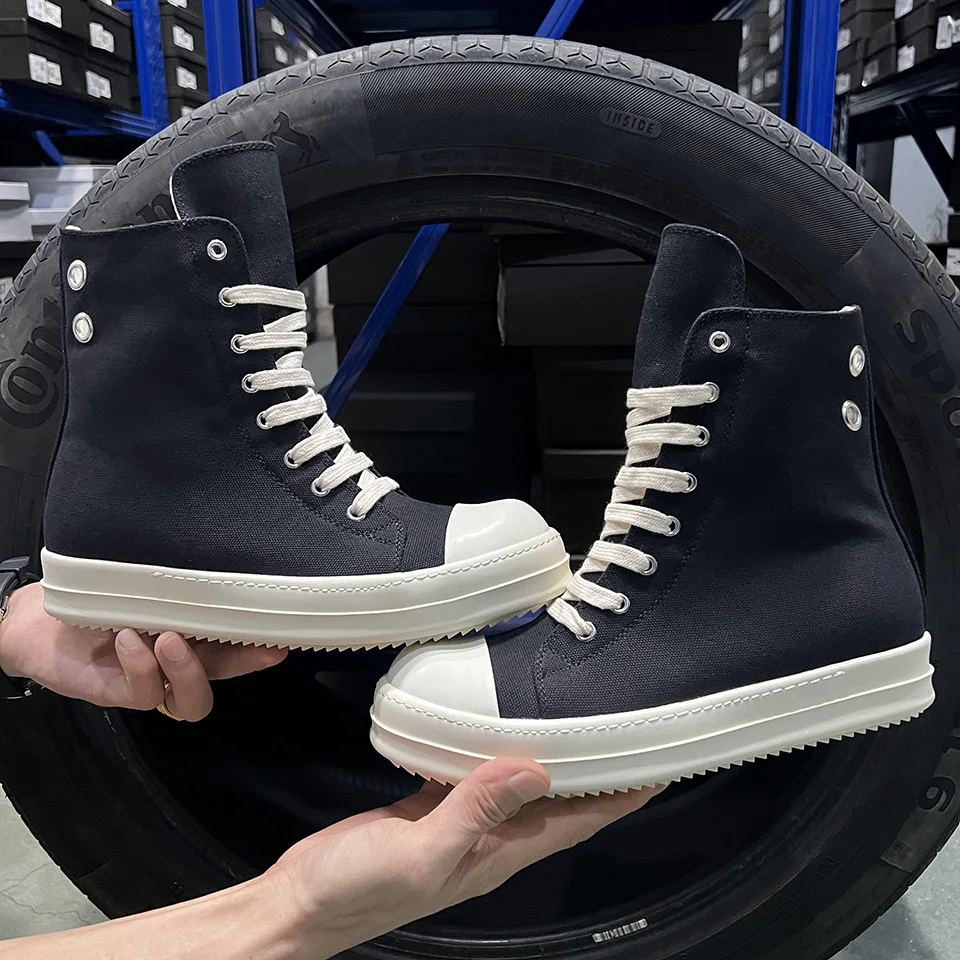 

Brand Men Shoes Casual High Top Sneakers Quality Black Ankle Boot Fashion Zip Metal O-Wen Platform Canvas Women Street Trainers