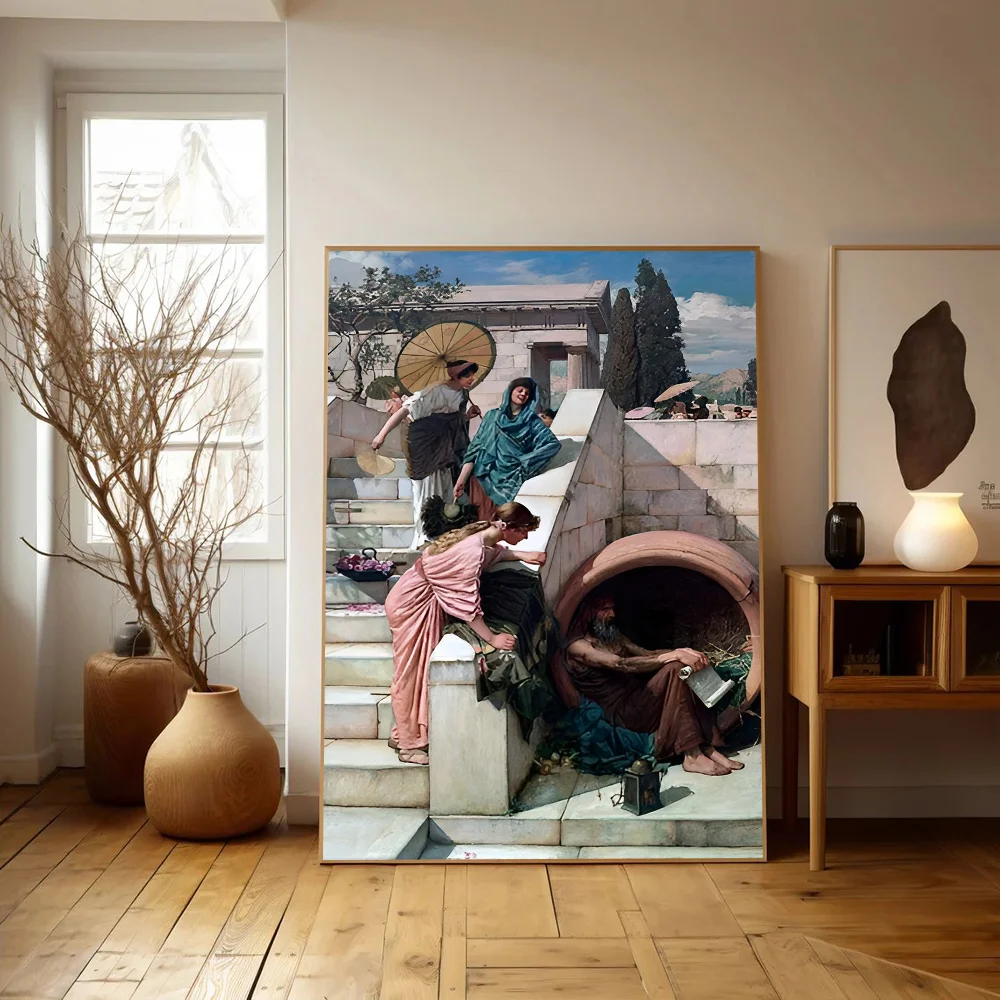John William Waterhouse Movie Sticky Posters Fancy Wall Sticker for Living Room Bar Decoration Vintage Decorative Painting