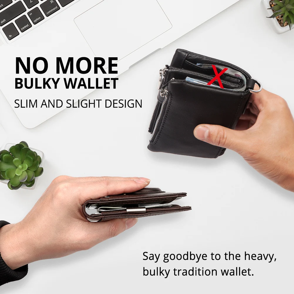 Retro Luxury Money Clip with Airtag Holder Men Genuine Leather RFID Credit Card Holder Business Male Front Pocket Cash Holder