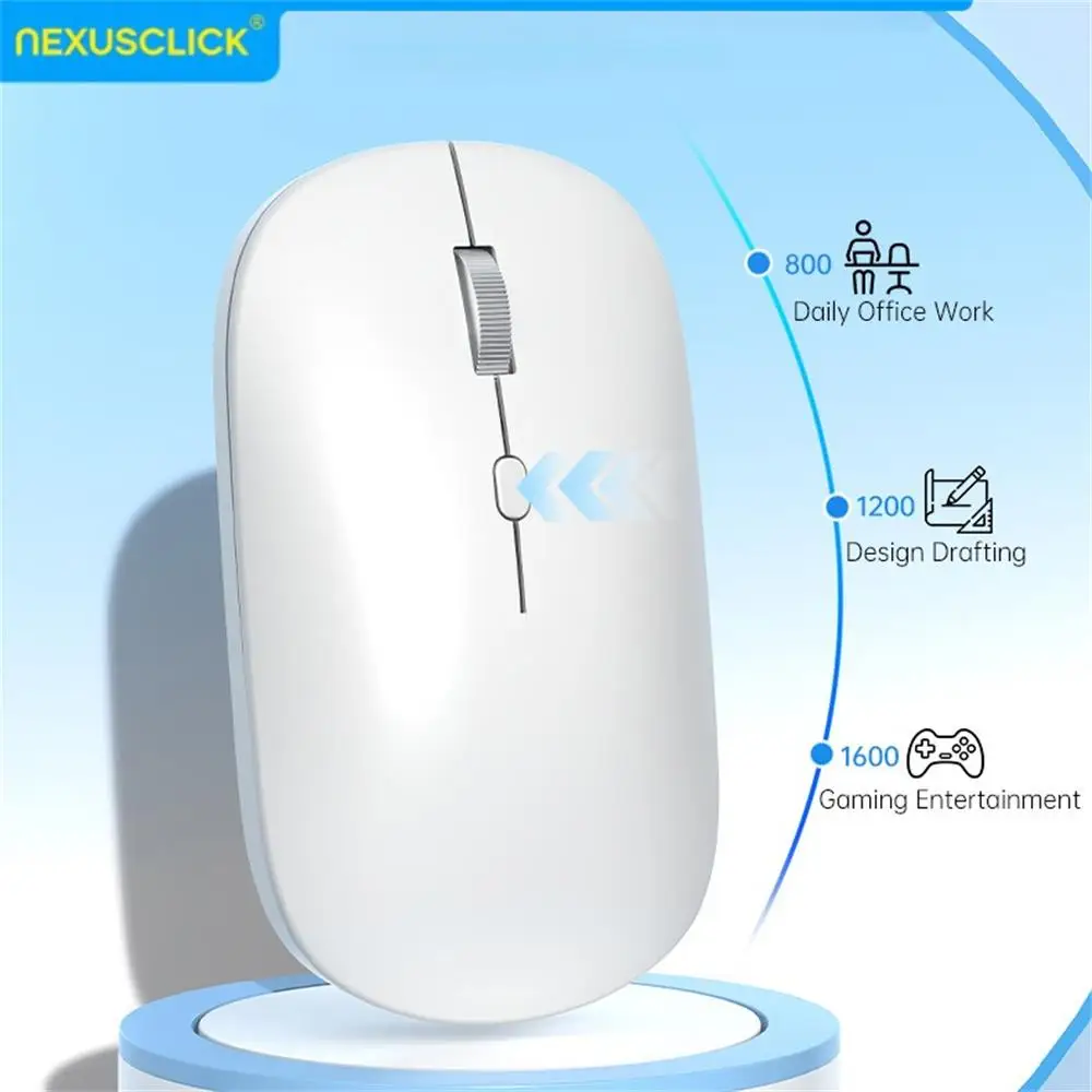 Mouse Sem Fio NexusClick Bluetooth e 2.4GHz Modos Duplos Recarregável Ergonômico com Clique Silencioso para PC iPad Laptop Celular TV