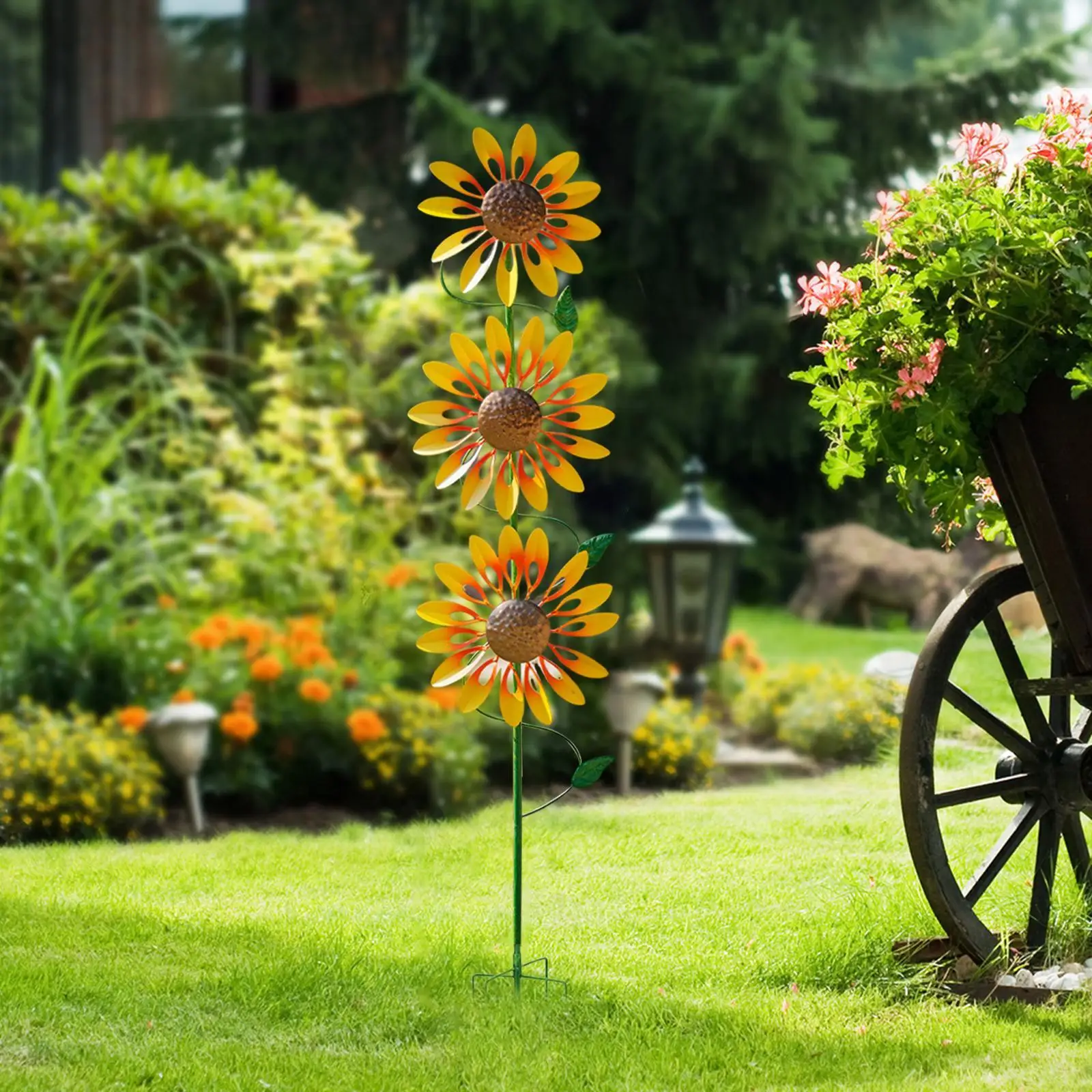 

Iron Sunflower Wind Spinner Wind Rotating Windmill Outdoor Garden Windmill Decor for Swimming Pool Porch Path Outdoor Decor