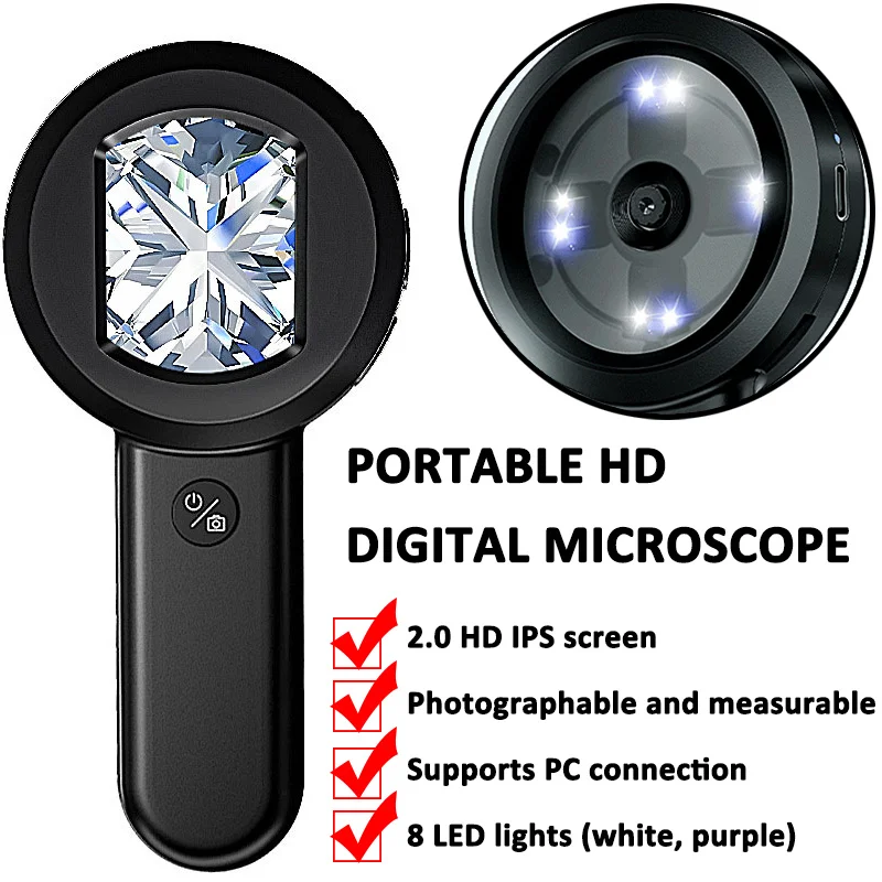 

Handheld Magnifying Glass High Definition 2 Inch IPS Screen Rechargeable Portable Magnifier Microscope With 2 Color Light Mode