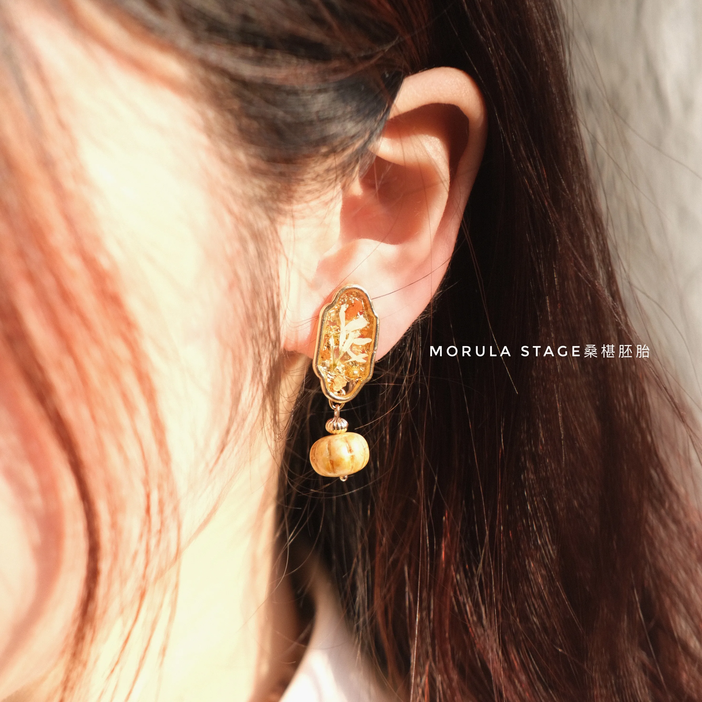 

Luxury Handmade Vintage Fall Winter Earrings Woman Custom Designer Jewelry Baroque Princess Gold Foil Dried Flower Jewelry