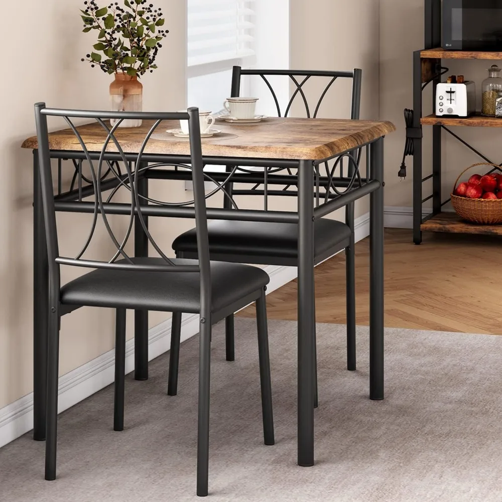 

Dining Table Set for 2, 3 Piece Kitchen Table Set with 2 Upholstered Chairs, Square Kitchen Table Set for Small Space, Apartment