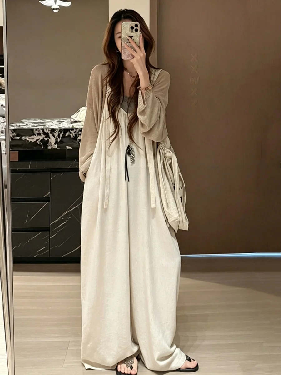

Loose Women's Summer plus Size Fashionable Lazy Adjustable Shoulder Strap Wide Leg Pants Casual Comfortable Soft Fabric