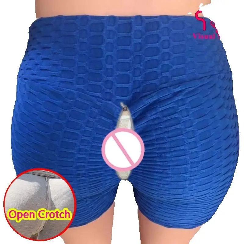 Woman Sexy Open Crotch Pants Shorts with Hidden Zippers Crotchless Leggings Erotic Quick Take off Underpants Sport Costume Girl