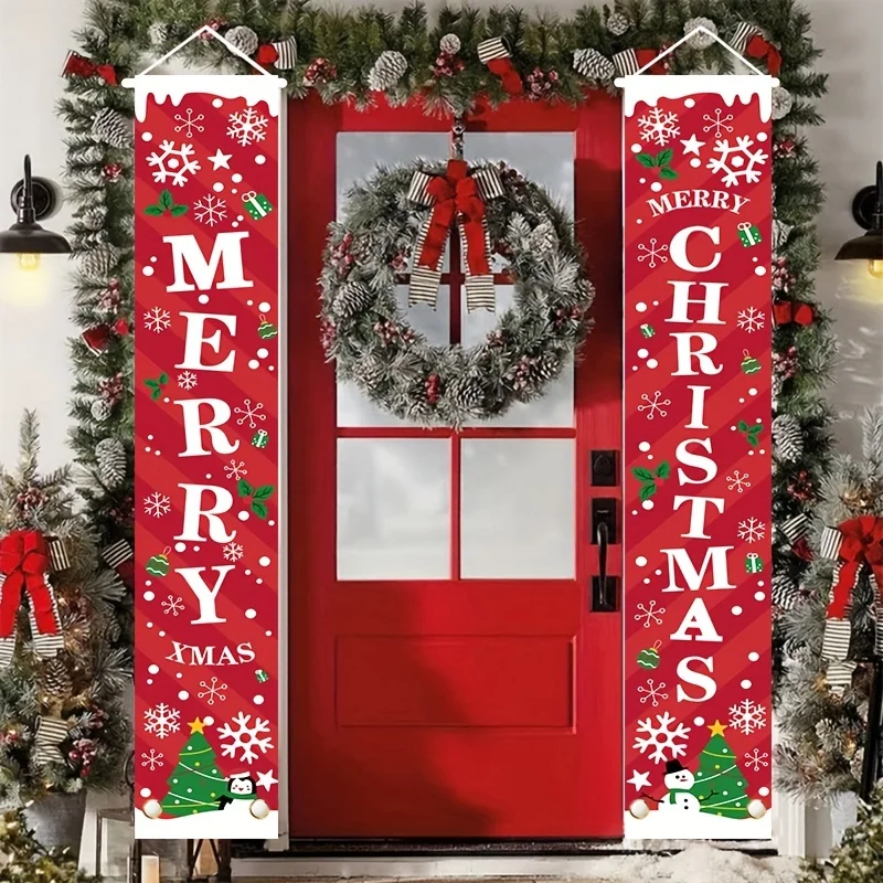 Merry Christmas porch sign banner, New Year and winter vacation outdoor door sign, used for home, garden and yard decoration