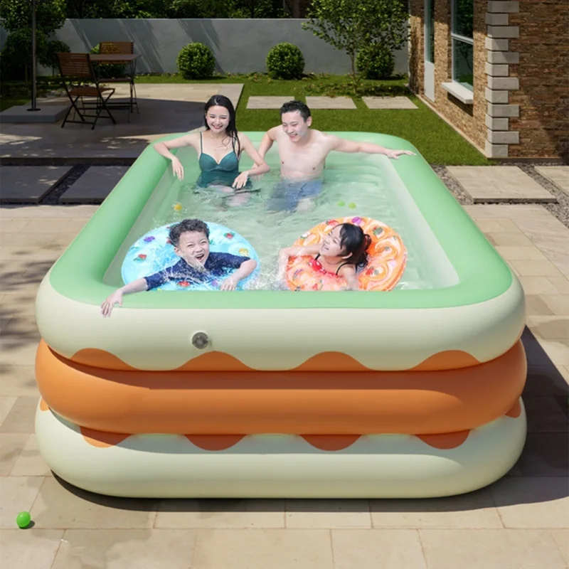 Piscine gonflable 3 couches pliable PVC soufflant piscine pour cour intérieure Orange 4,3 pieds
