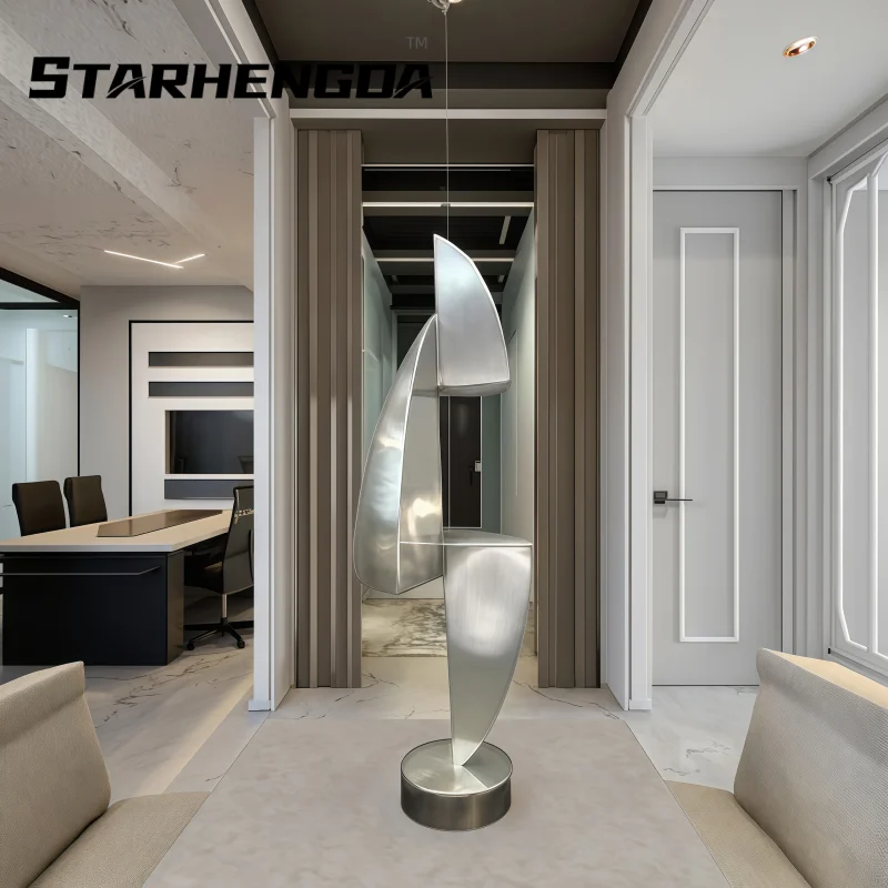 

Stainless steel geometric mirror abstract hotel lobby square sales office landmark sculpture display