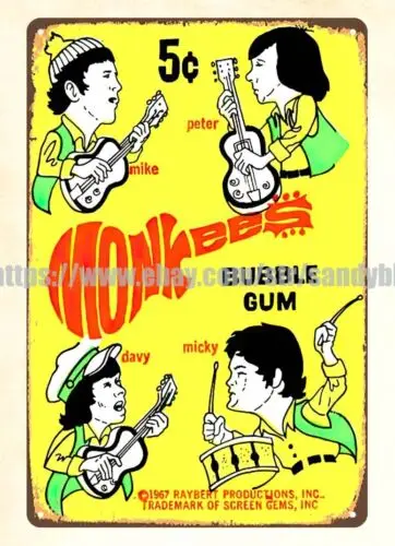Monkees Bubble Gum Peter, Mike, Davy. Micky metal tin sign reproductions sign
