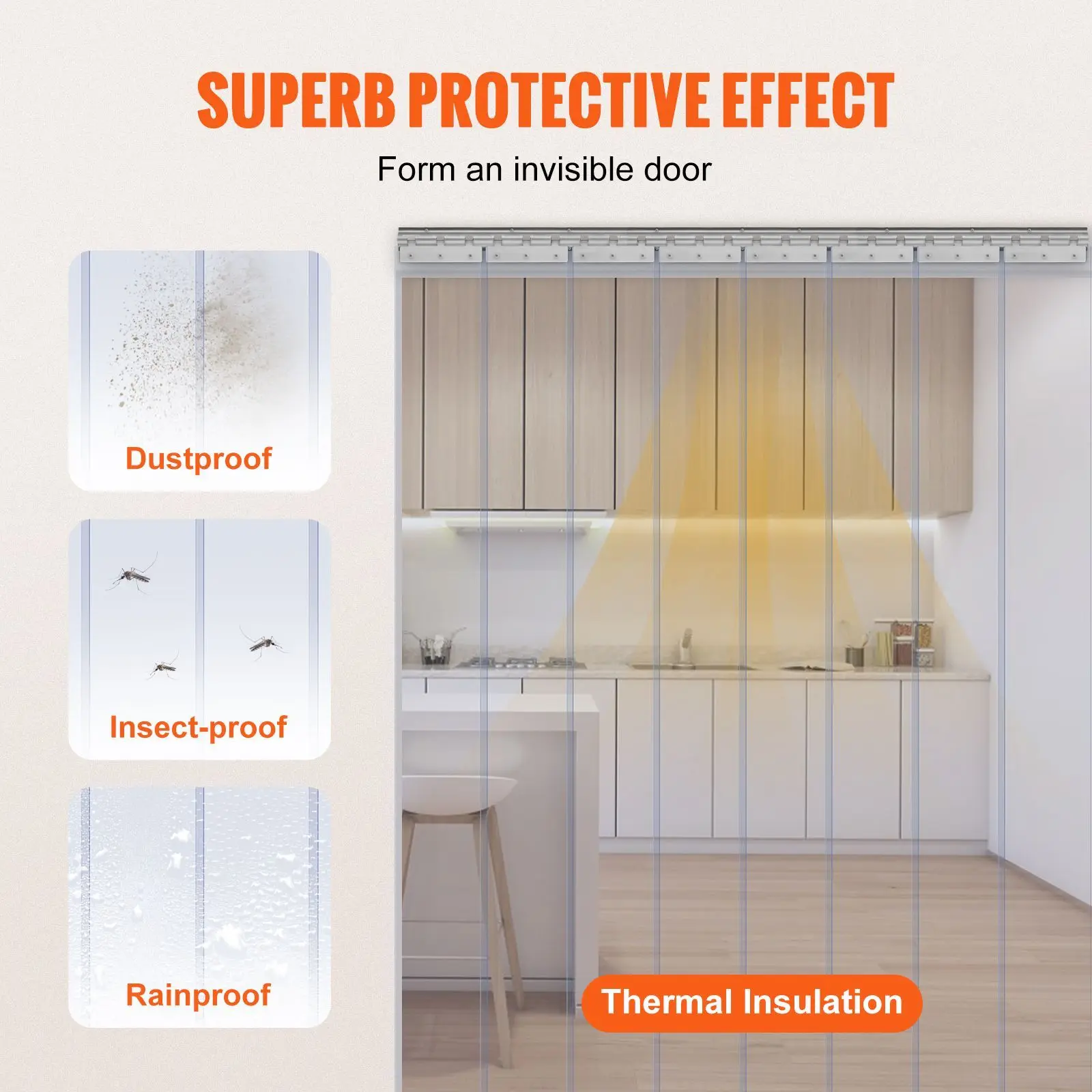 Clear PVC Strip Curtain, 96 in Height x 48 in Width x 0.08 in Thickness, 8 PCS Walk in Freezer Cooler Curtain Strips, Smooth Waterproof Plastic Door Strips for Warehouse, Freezer, Garage Doors