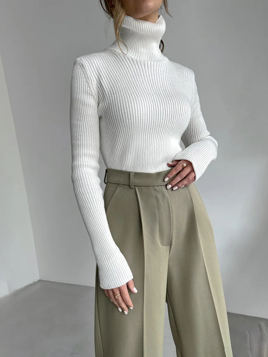 

High Collar Long Sve Elastic Sweater Autumn Winter Knitted Slim Fit Base Layer irt Women's Faion Polyester Fiber