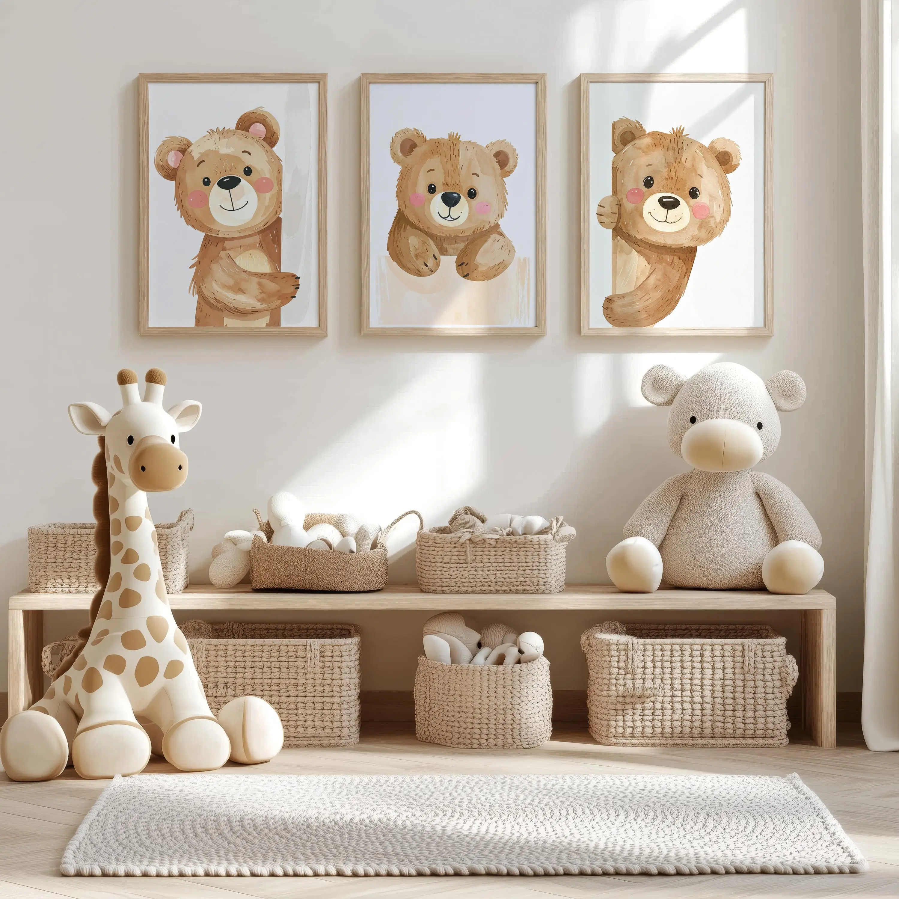 3pcs frameless Canvas Painting 3pcs Cute Teddy Bear Themed Posters Watercolor Minimalist Forest Animal Frameless Canvas Art for